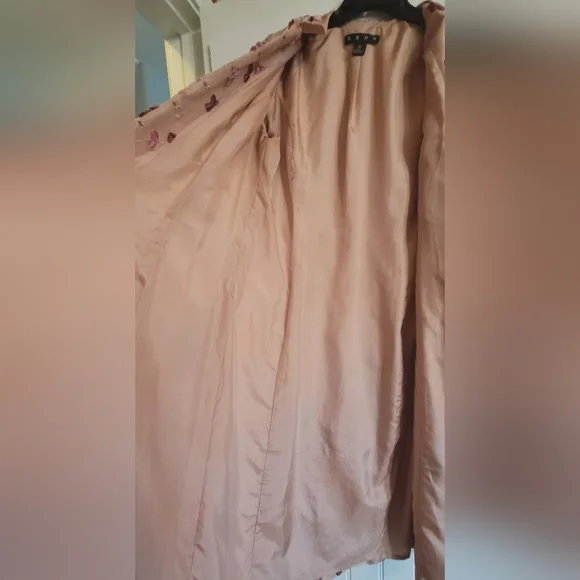 HYPE Vintage Silk Embroidered Dress Coat, Mauve/Wine/Pink, Size Large - Picture 8 of 15